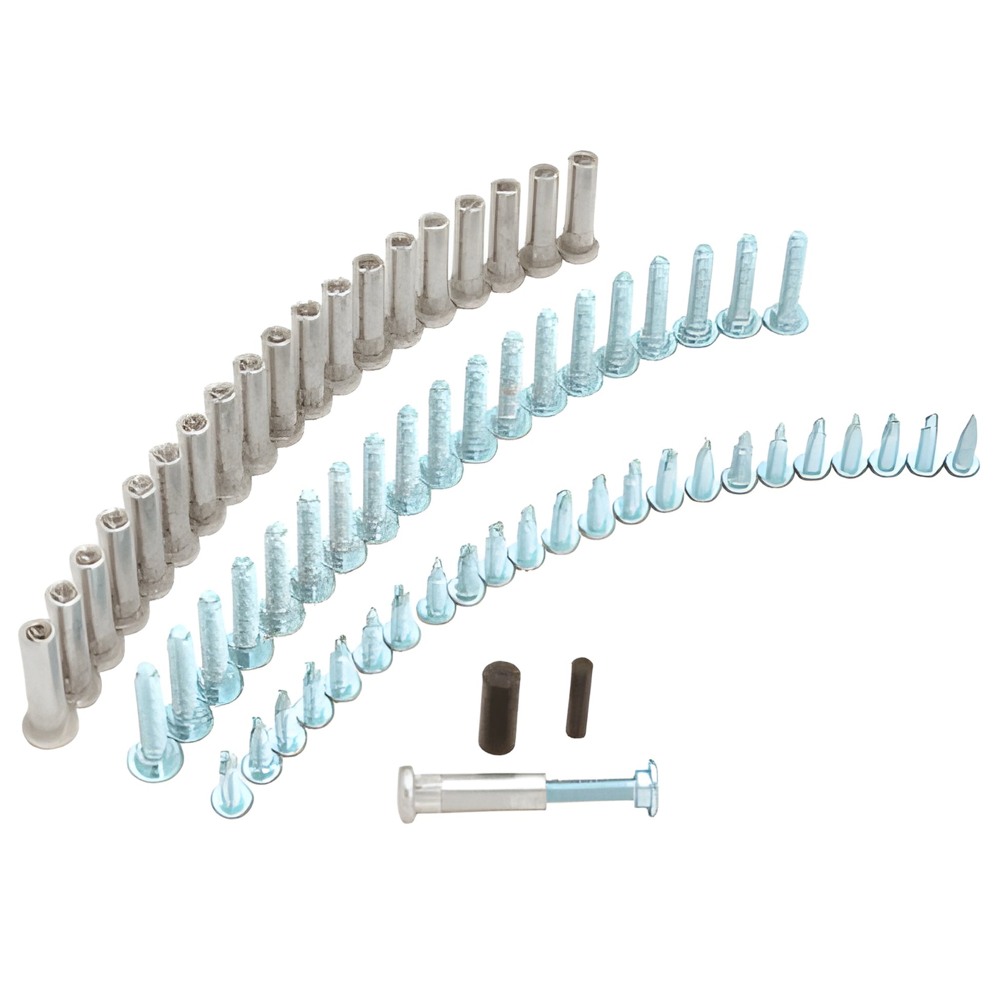 Roton 157 hinge replacement screw pack (SKU 64611SA) with anodized pins, screws and bushings, satin finish.