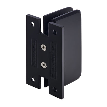 Oil-rubbed bronze brass wall-mount petite shower door hinge with full H back plate, beveled edges.