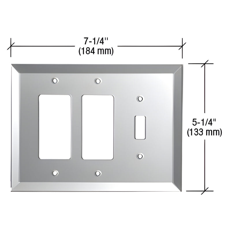 Clear beveled glass mirror wall plate (double decorator + single toggle), 7-1/4" x 5-1/4", SKU GMP305C.