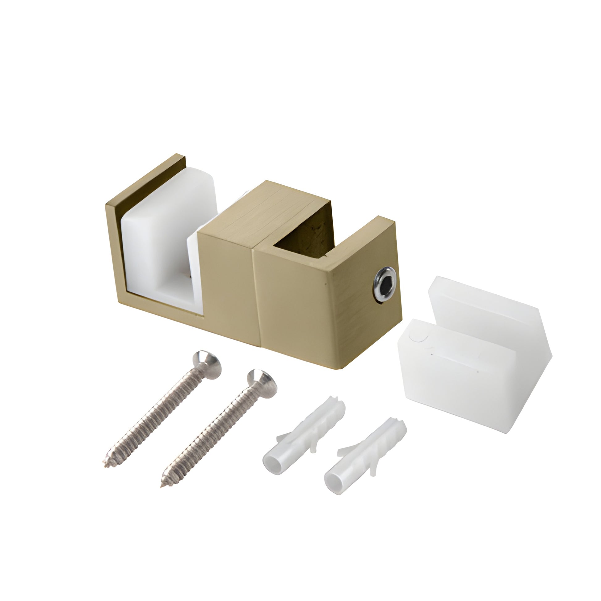 Frameless squared sliding shower system in brushed bronze-top roller rail, one sliding door and fixed panel for 8-10mm glass