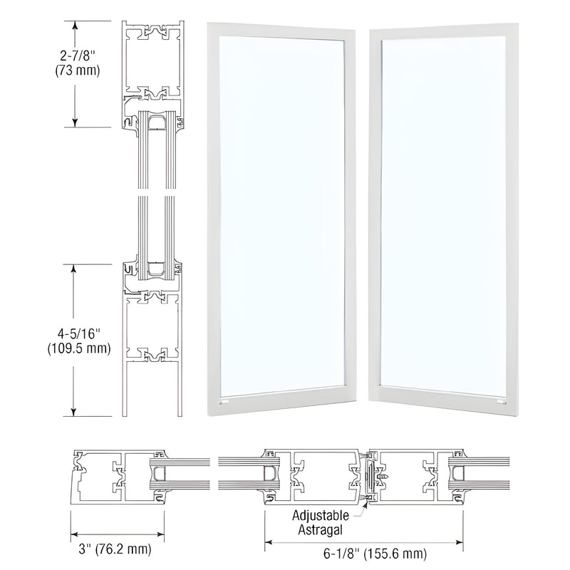 CRL blank narrow stile entrance door SKU 1D22652, white Kynar frame with 3" stiles; glass not included.