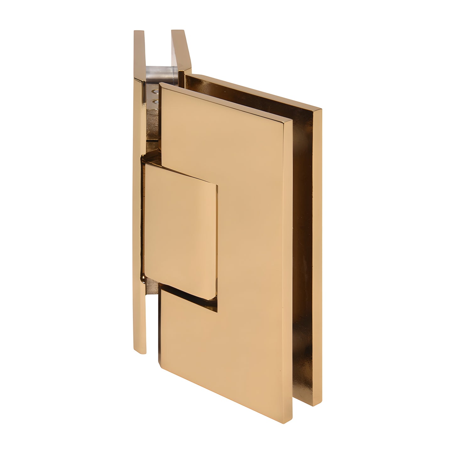 French gold brass glass-to-glass shower hinge (Vienna series), 135 square-profile, fits 3/8-1/2" glass.