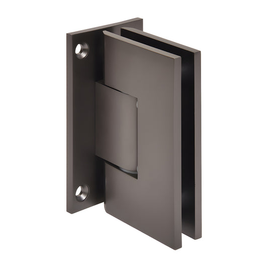Vienna adjustable shower hinge, matte gun metal brass, full back plate for 1/2" tempered glass - SKU V1E337MGM