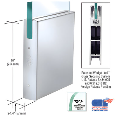 CRL Polished Stainless Glass Door Rail 3/4 in, 10-in Square, No Lock