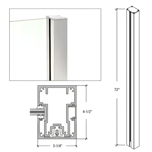 Cielo aluminum windscreen post (SKU C72EKS), silver metallic, 72" tall, 3-1/4" trim, 4-1/2" depth