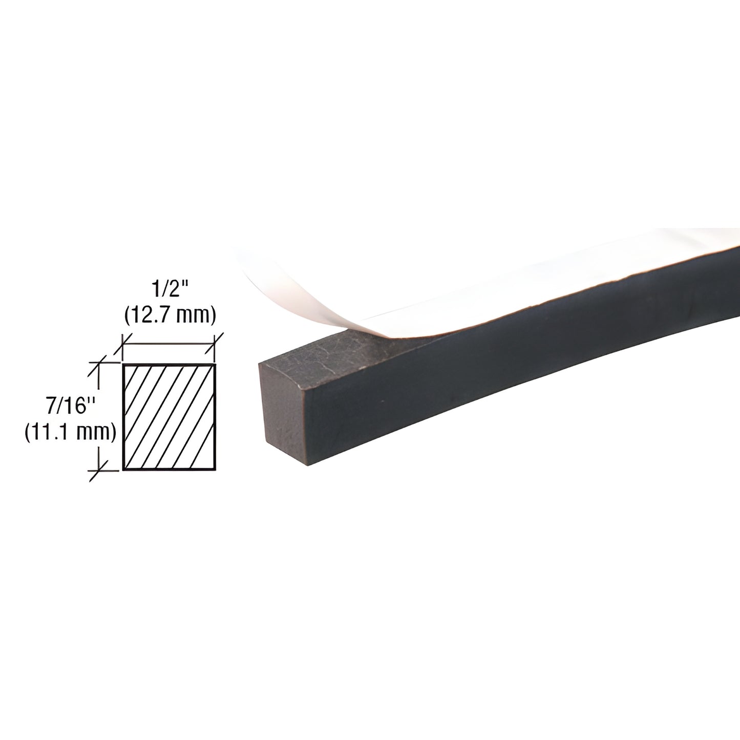Black neoprene adhesive door seal, 1/2" x 7/16", peel-and-stick strip, SKU AV4859