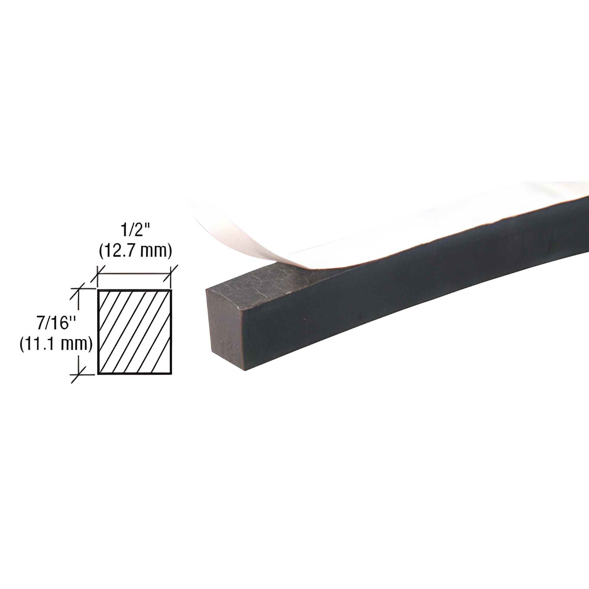 Black neoprene adhesive door seal, 1/2" x 7/16", peel-and-stick strip, SKU AV4859
