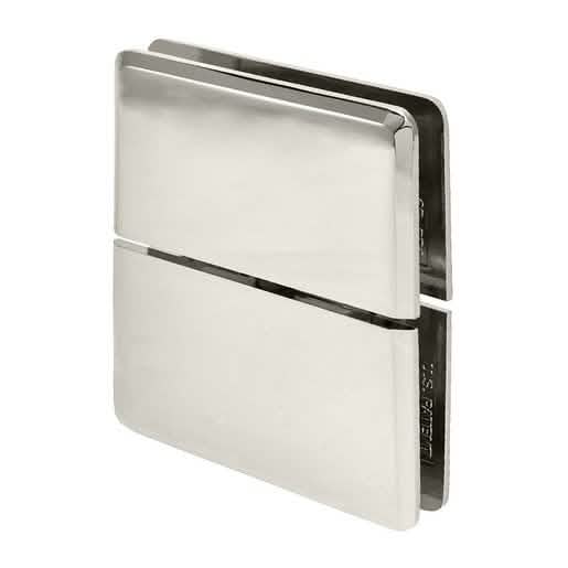 CRL Polished Nickel Senior Prima 02 Glass-to-Glass Hinge for seamless shower doors.