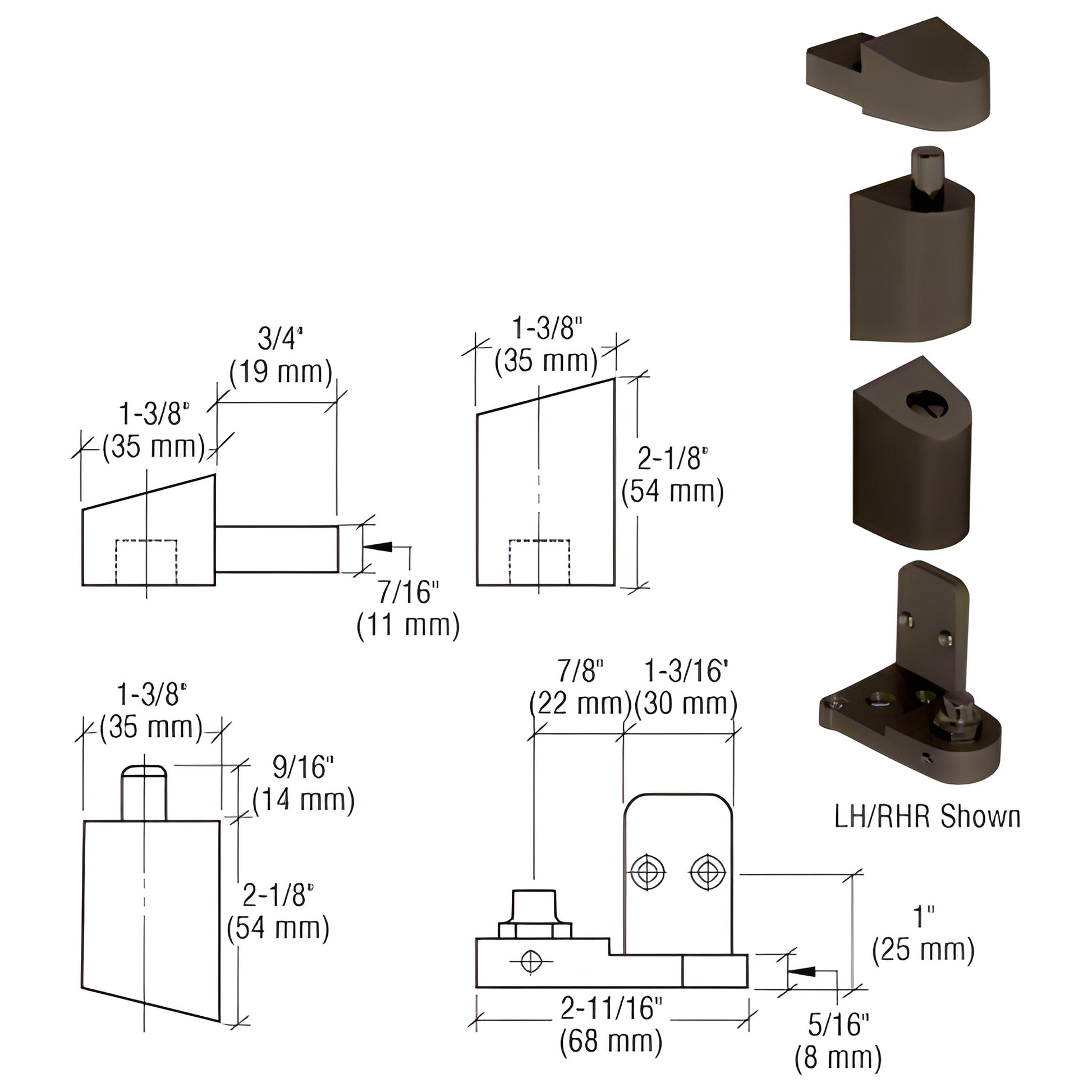 CRL OP400 left-hand dark bronze offset pivot set for aluminum storefront doors, adjustable bottom, SKU 0P40022L