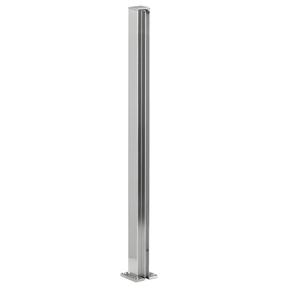 Brite-anodized aluminum square end post with full-length U-channel for 1/4 glass, 30 height, flat cap and base.