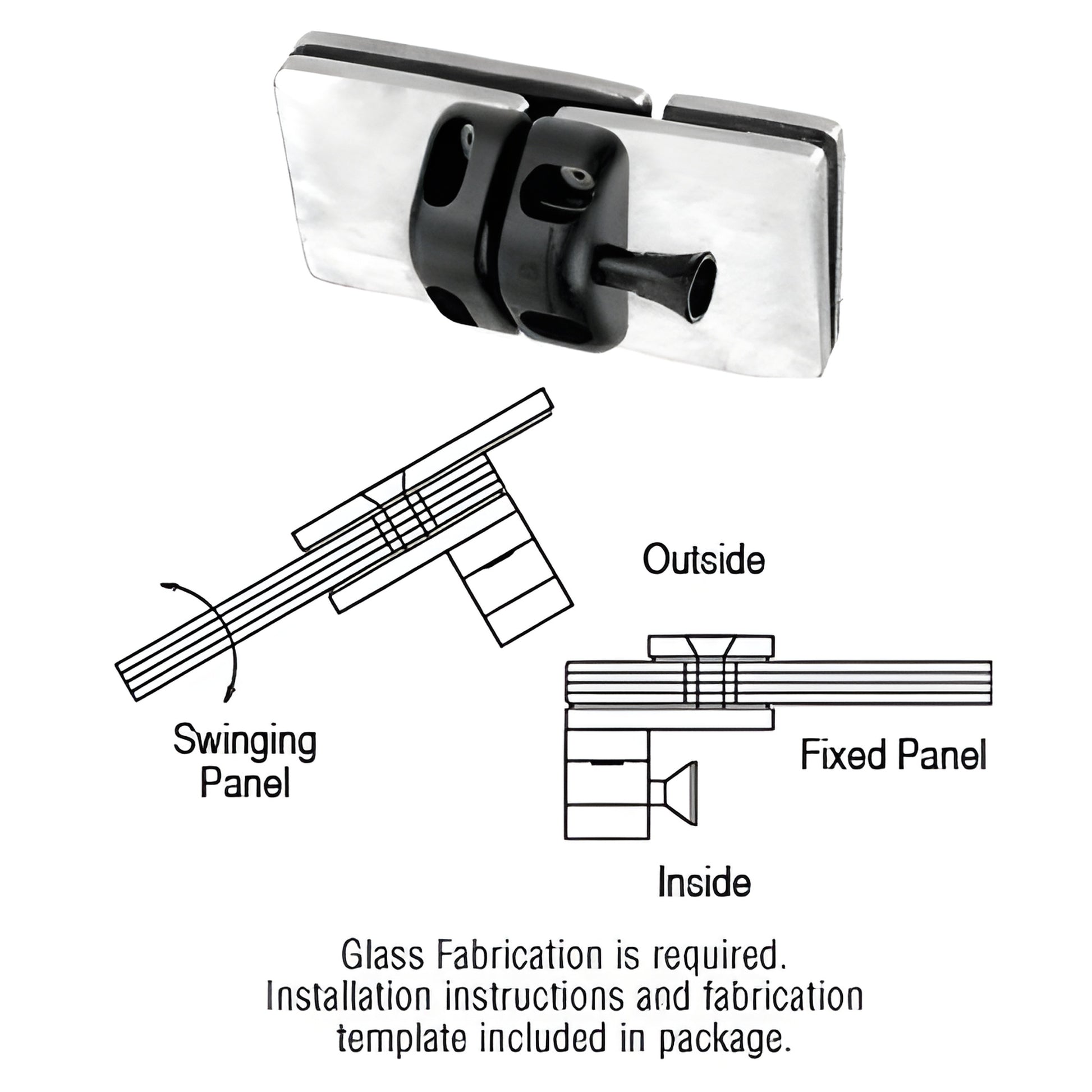 MLSP2BS brushed stainless steel glass-to-glass latch for 1/2 (12mm) tempered out-swinging gates, template included.