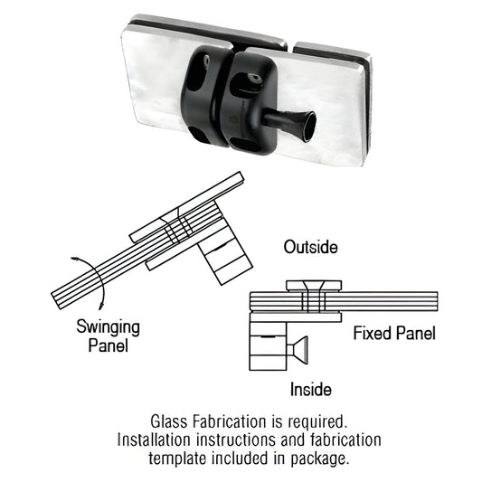 MLSP2BS brushed stainless steel glass-to-glass latch for 1/2 (12mm) tempered out-swinging gates, template included.