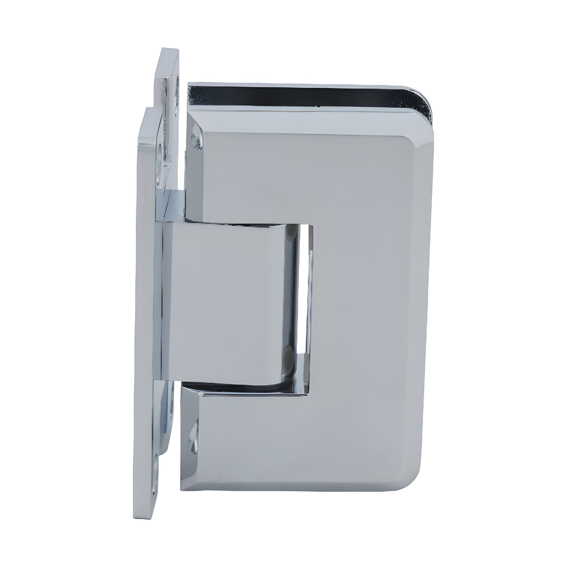 C0L537CH polished chrome brass Cologne shower hinge, beveled corner design, for 3/8-1/2" (10-12mm) glass.