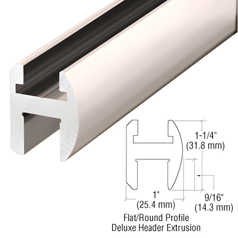 Polished nickel aluminum deluxe header extrusion SDH980PN, 1-1/4" face 1" wide, for frameless glass doors.