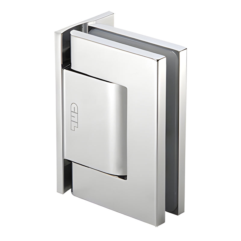 Polished chrome oil dynamic wall mount self closing glass door hinge H8011CH - 90 swing, hold open and adjustable closing sp