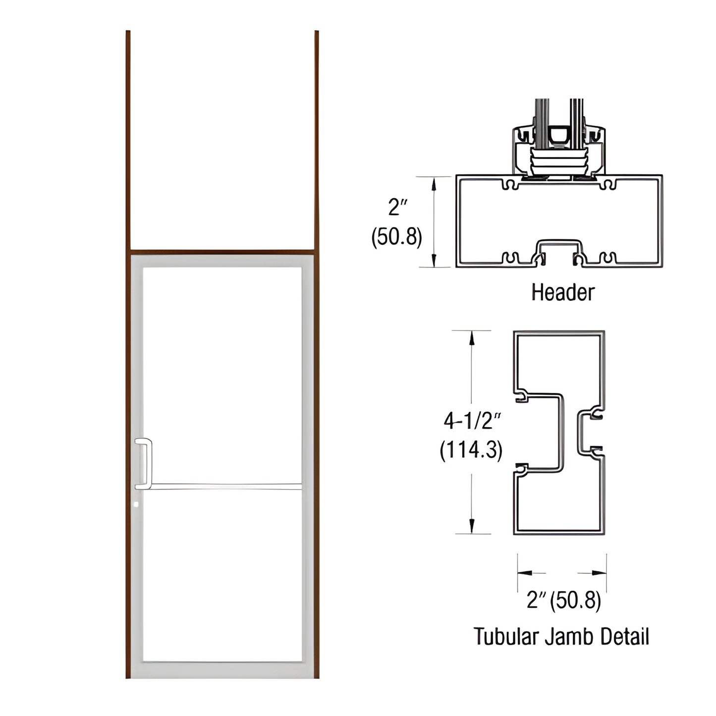 Aluminum transom frame, Black Bronze finish, fits 36x84 door; tubular jambs and threshold included - FR81522L36