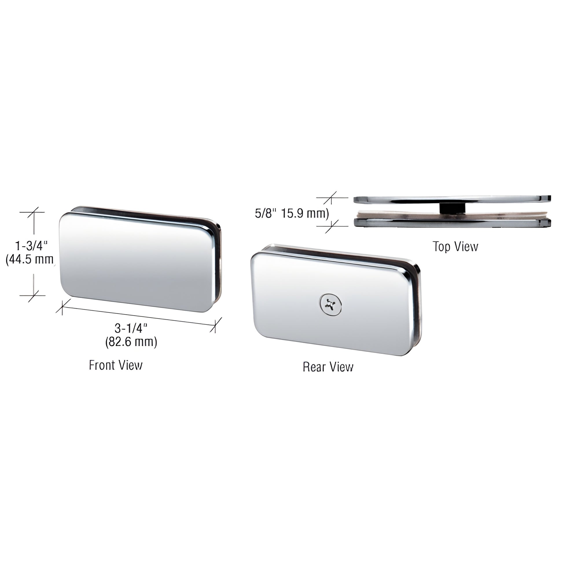 Polished chrome solid brass 180 glass clamp for 8-12mm frameless shower glass, SKU GCB180CH