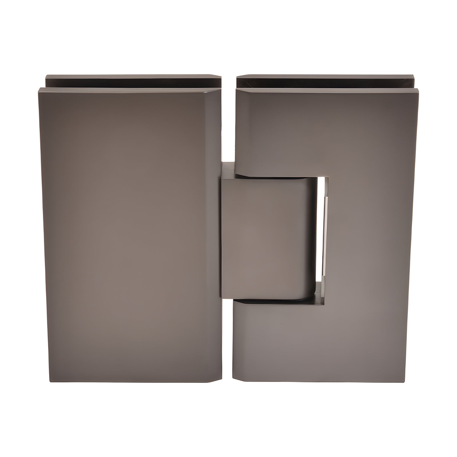 Vienna V1E180MGM matte gunmetal brass glass-to-glass shower hinge, square profile for 3/8-1/2 tempered glass.