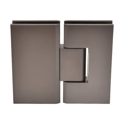 Vienna V1E180MGM matte gunmetal brass glass-to-glass shower hinge, square profile for 3/8-1/2 tempered glass.