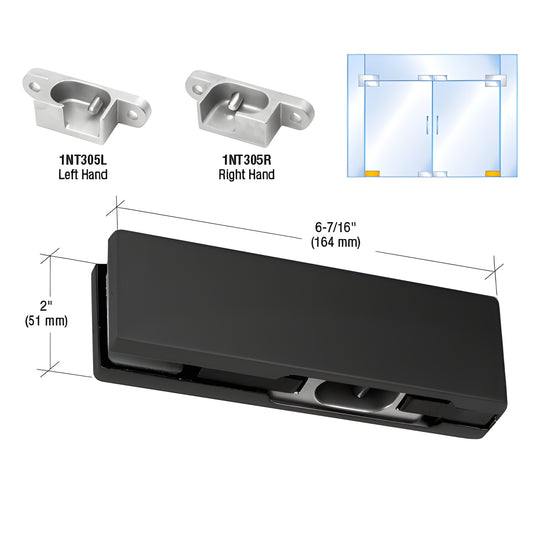 PH10ELMBL matte black bottom patch fitting for 3/8-1/2" tempered glass doors, left-hand, 6-7/16" 2"
