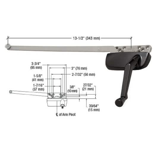 CRL Bronze Right Hand Ellipse Casement Operator with 13.5" Arm for Windows