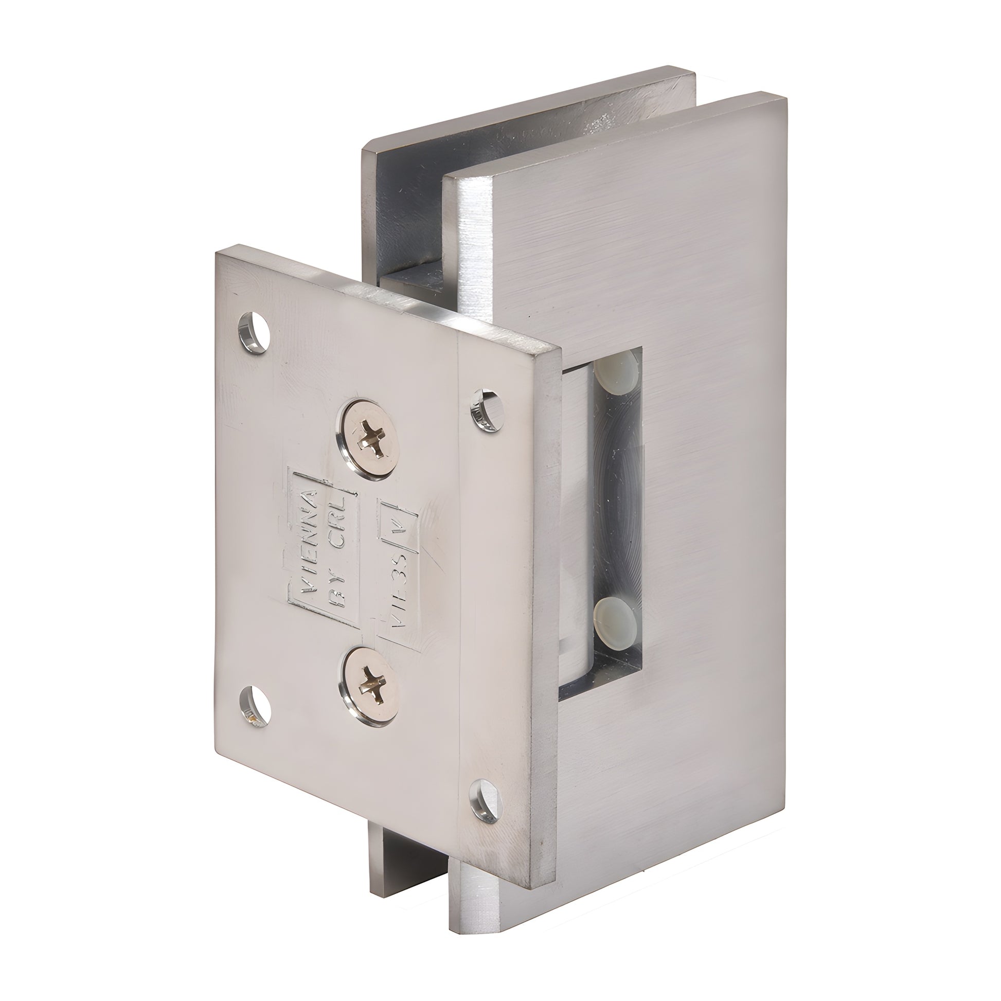 V1E074BCH brushed chrome solid brass wall-mount shower hinge, short back plate for 3/8-1/2" tempered glass