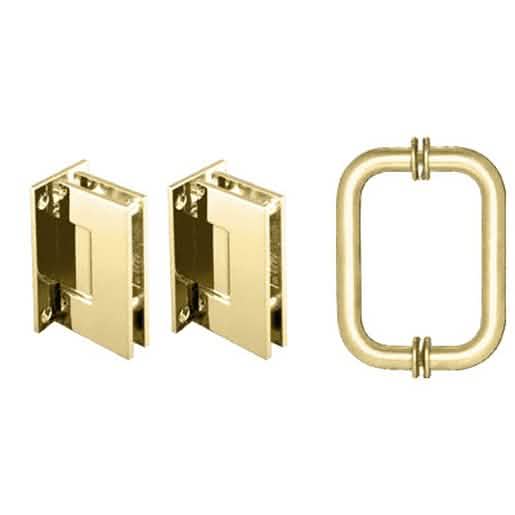 Polished Brass Geneva Shower Pull and Hinge Set - Elegant Bathroom Hardware