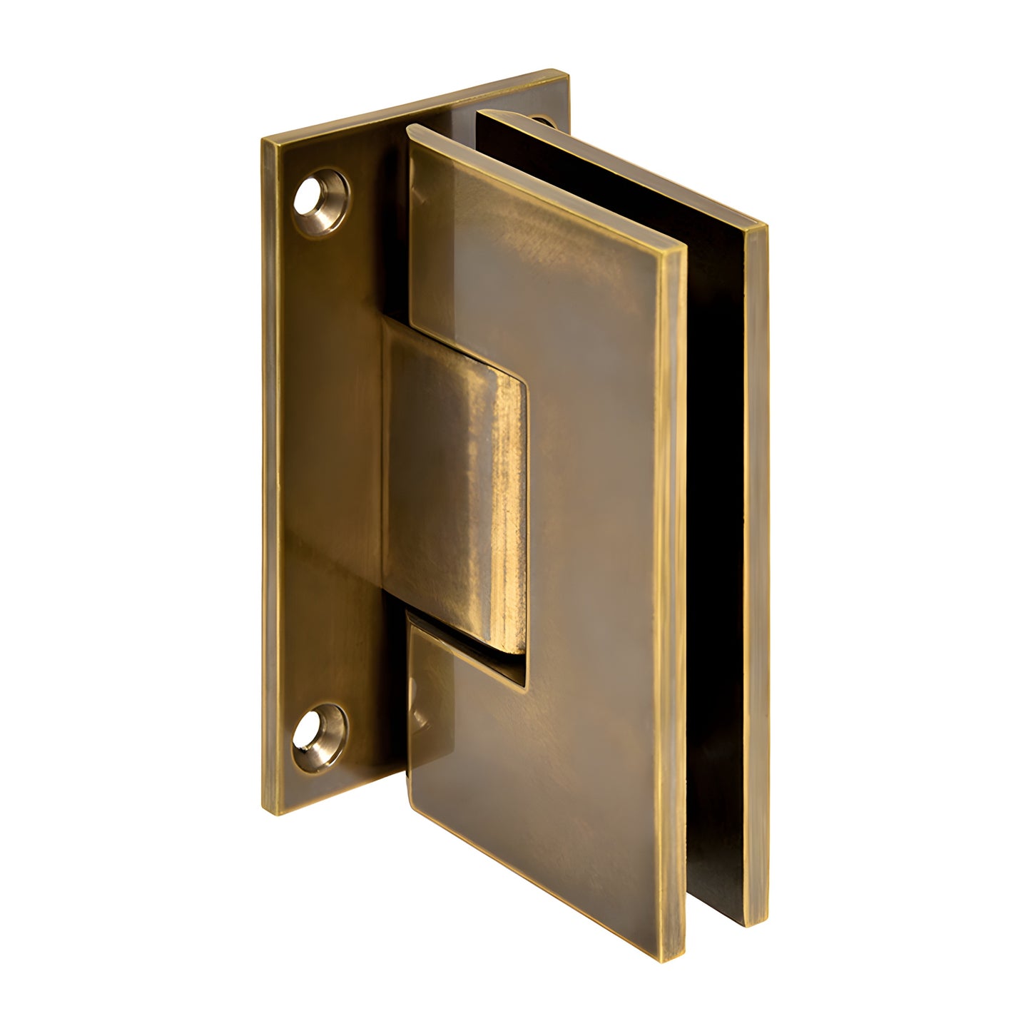 CRL Vienna solid brass shower hinge, vintage brass finish, full back plate wall-mount for 3/8-1/2 glass (SKU V1E037VBR)
