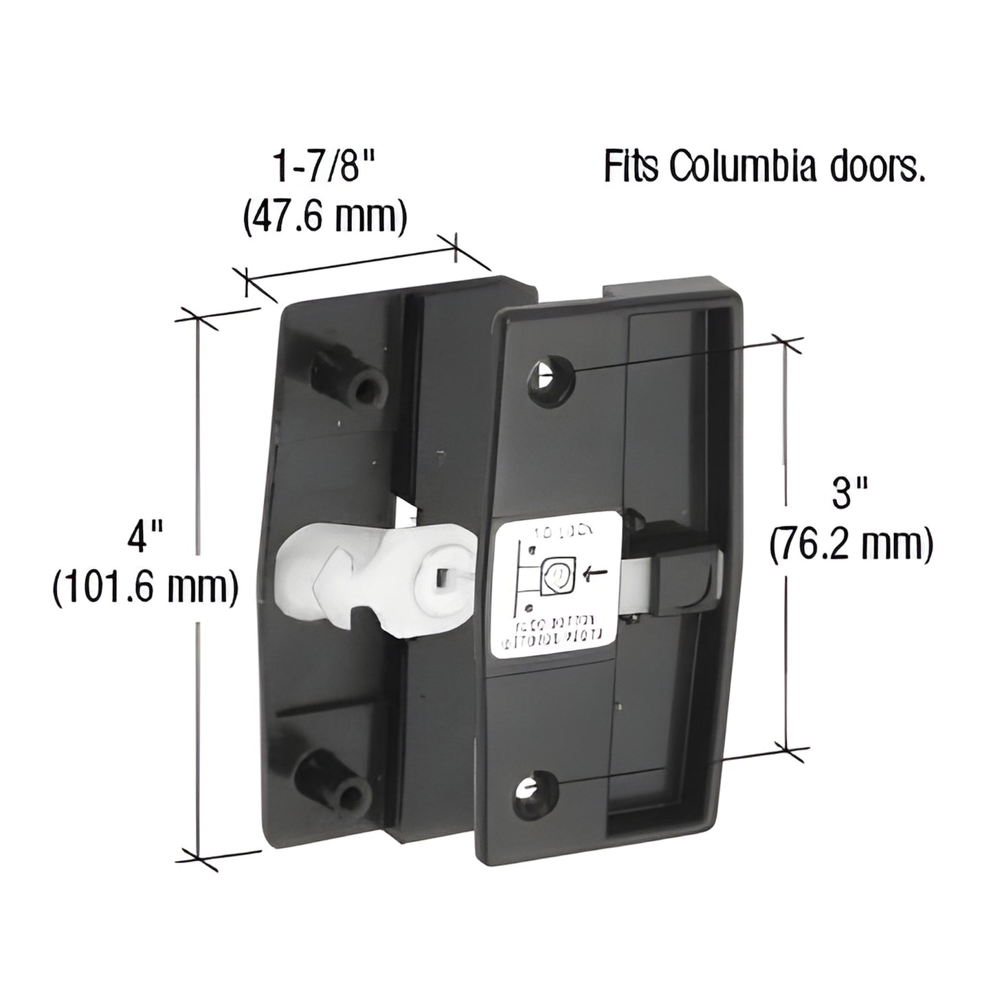 CRL A165 black plastic mortise screen door latch and pull for 1/2" Columbia doors, 4" x 1-7/8"