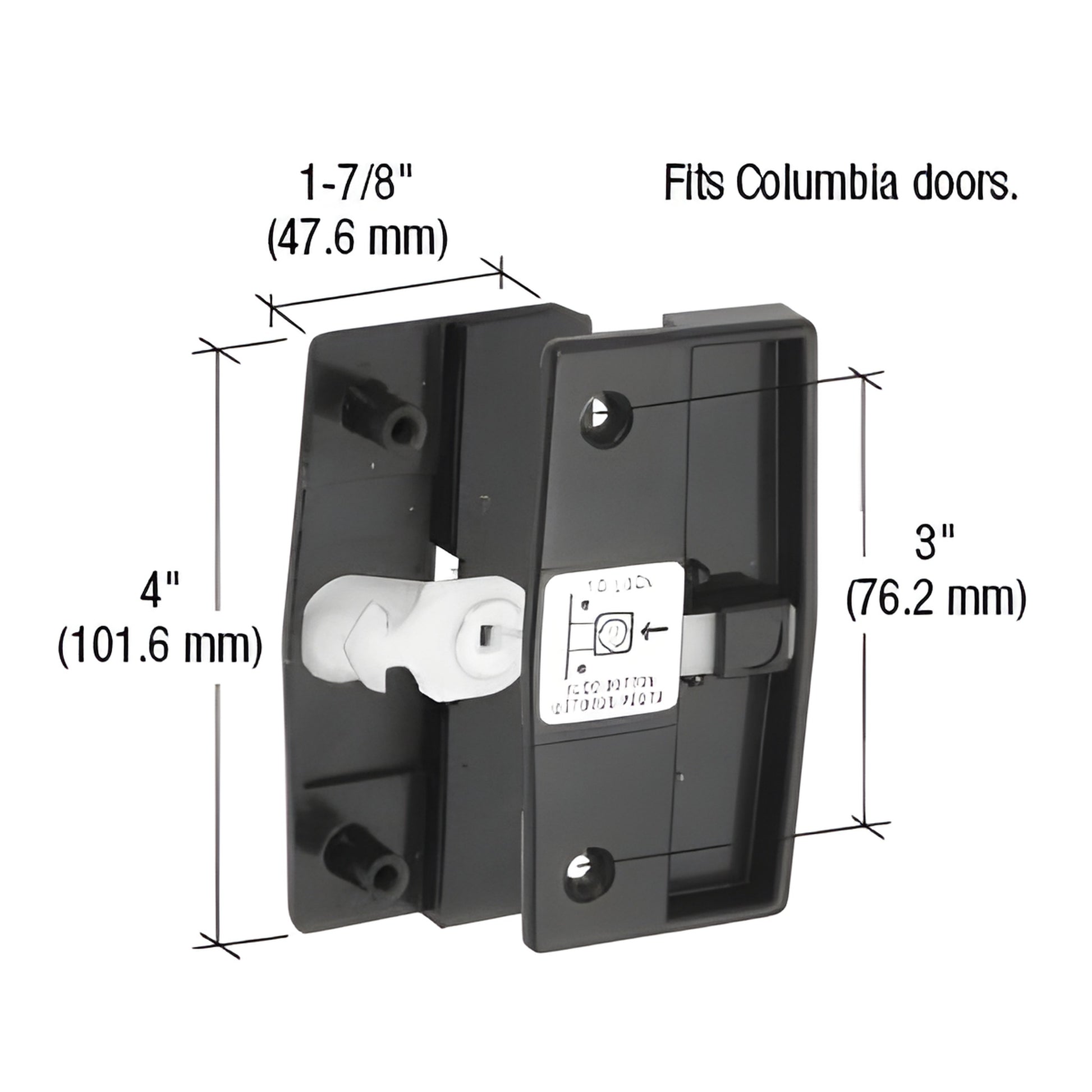 CRL A165 black plastic mortise screen door latch and pull for 1/2" Columbia doors, 4" x 1-7/8"