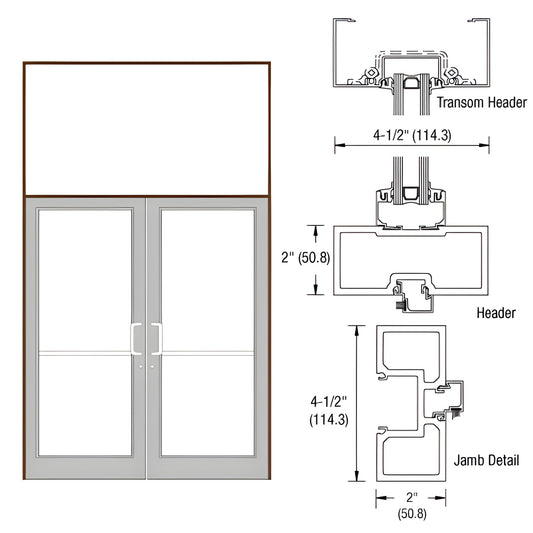 FD62522 aluminum transom frame with tubular jambs, transom header; Black Bronze Anodized finish, for 72x84 door.
