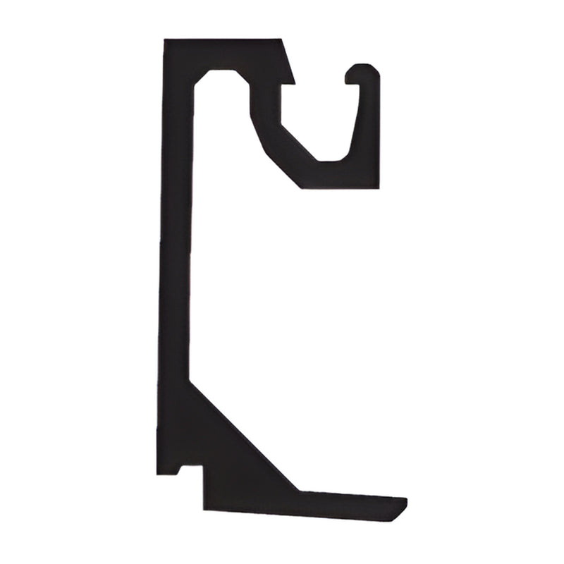 Black custom anodized aluminum extrusion profile, vertical section with hooked top and flat base. SKU M87544