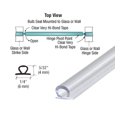 CRL Translucent Vinyl Bulb Seal 5/32 in Self-Adhesive Door Gasket