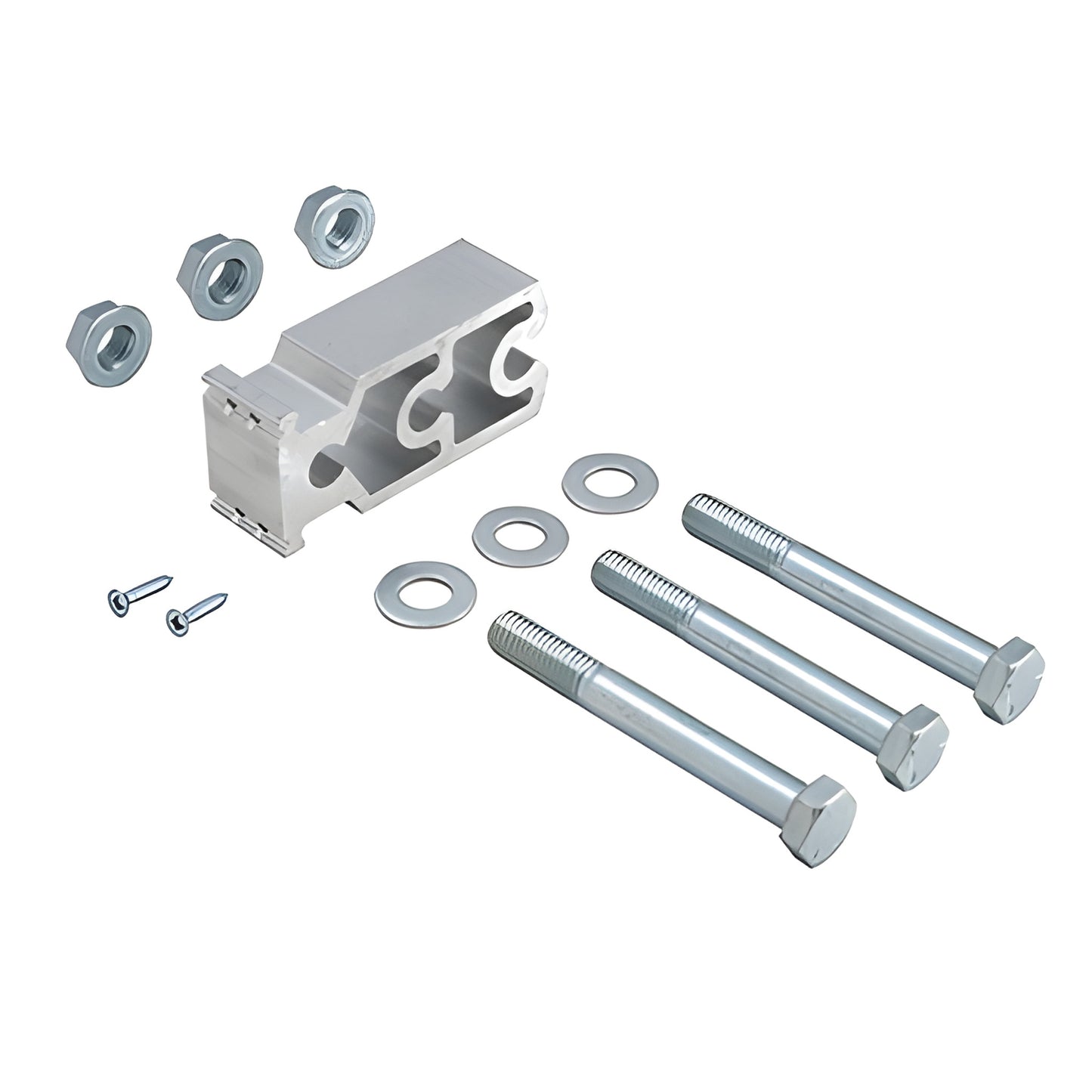 Mill-finish aluminum connector kit with 3 hex bolts, 3 nuts, washers and screws for BW3250 curtain wall, SKU AP467