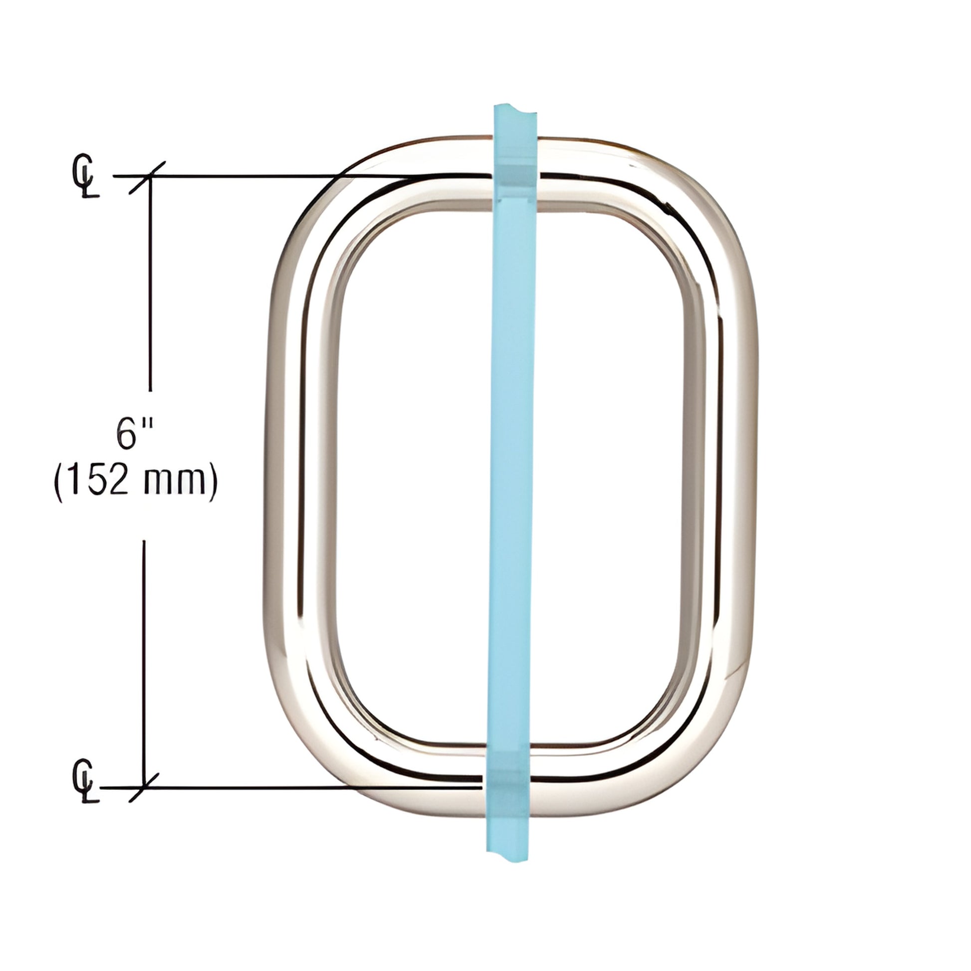 Polished nickel solid brass squared back-to-back shower door pull, 6 in c-c, fits 6-12mm glass SKU BPD6PN