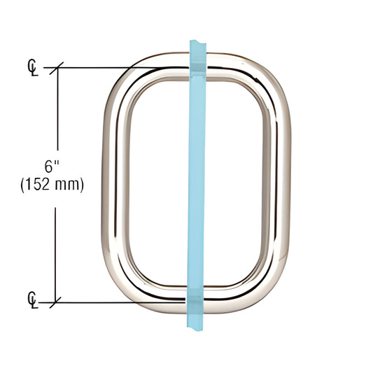 Polished nickel solid brass squared back-to-back shower door pull, 6 in c-c, fits 6-12mm glass SKU BPD6PN