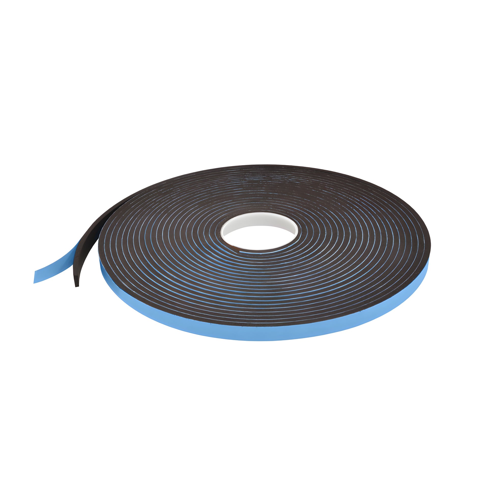 CRL black closed-cell foam glazing tape roll, 1/2" x 50 ft x 1/4", blue peel-off liner - SKU 74814X12BL