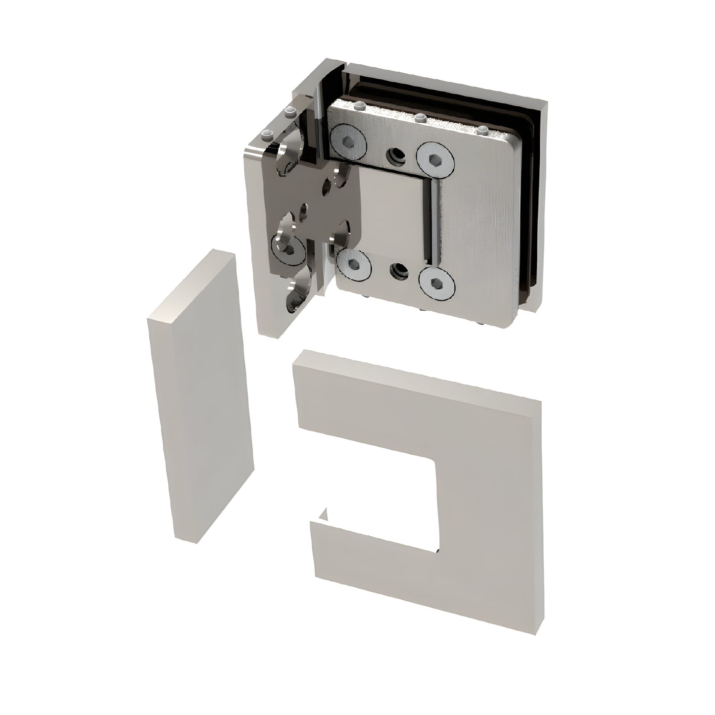 BEL344CH Bellagio polished chrome offset square hinge for frameless glass shower doors, fits 8-10mm glass