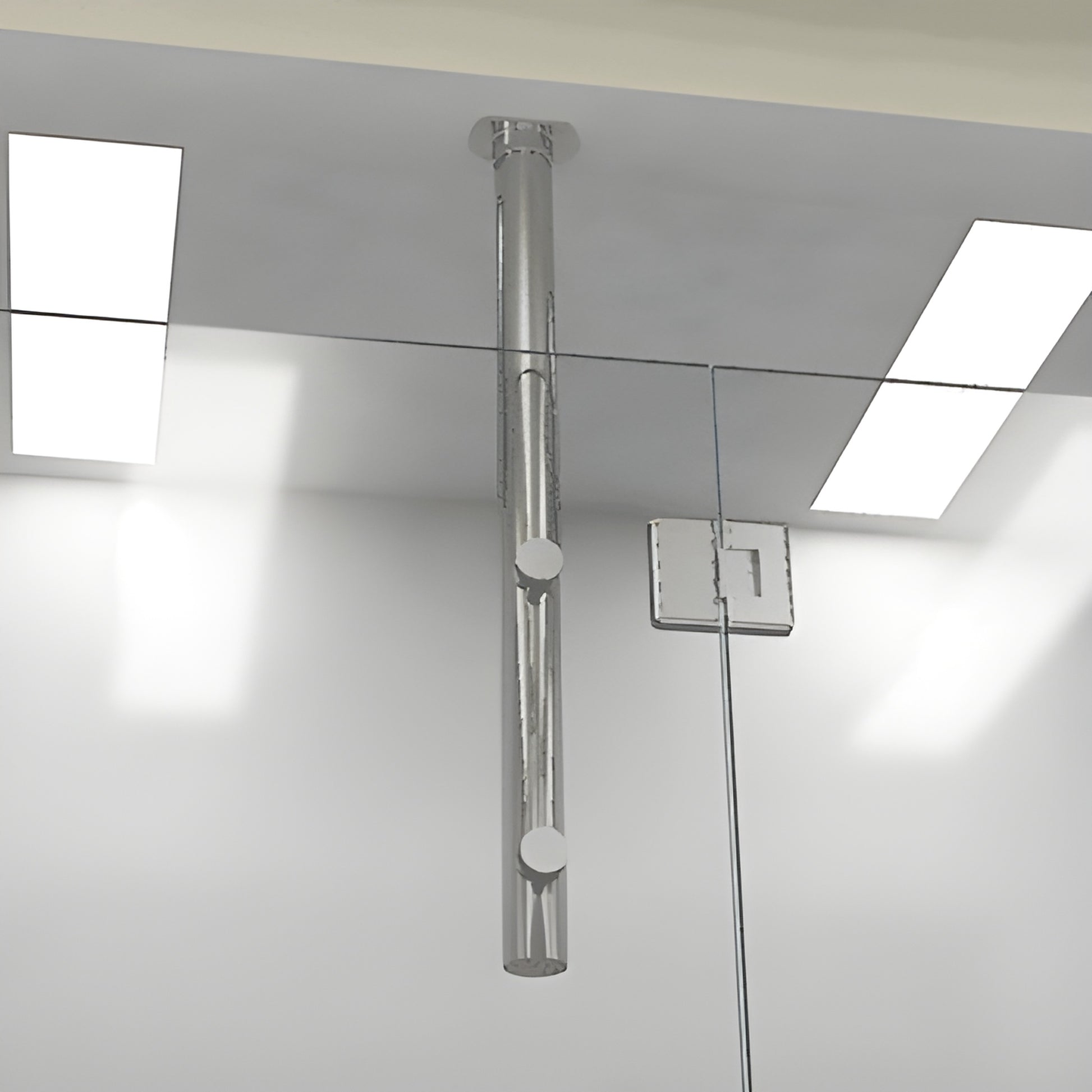 Brushed nickel 33 in stainless tubular vertical post, 2 in diameter ceiling-mounted stabilizer for frameless shower glass