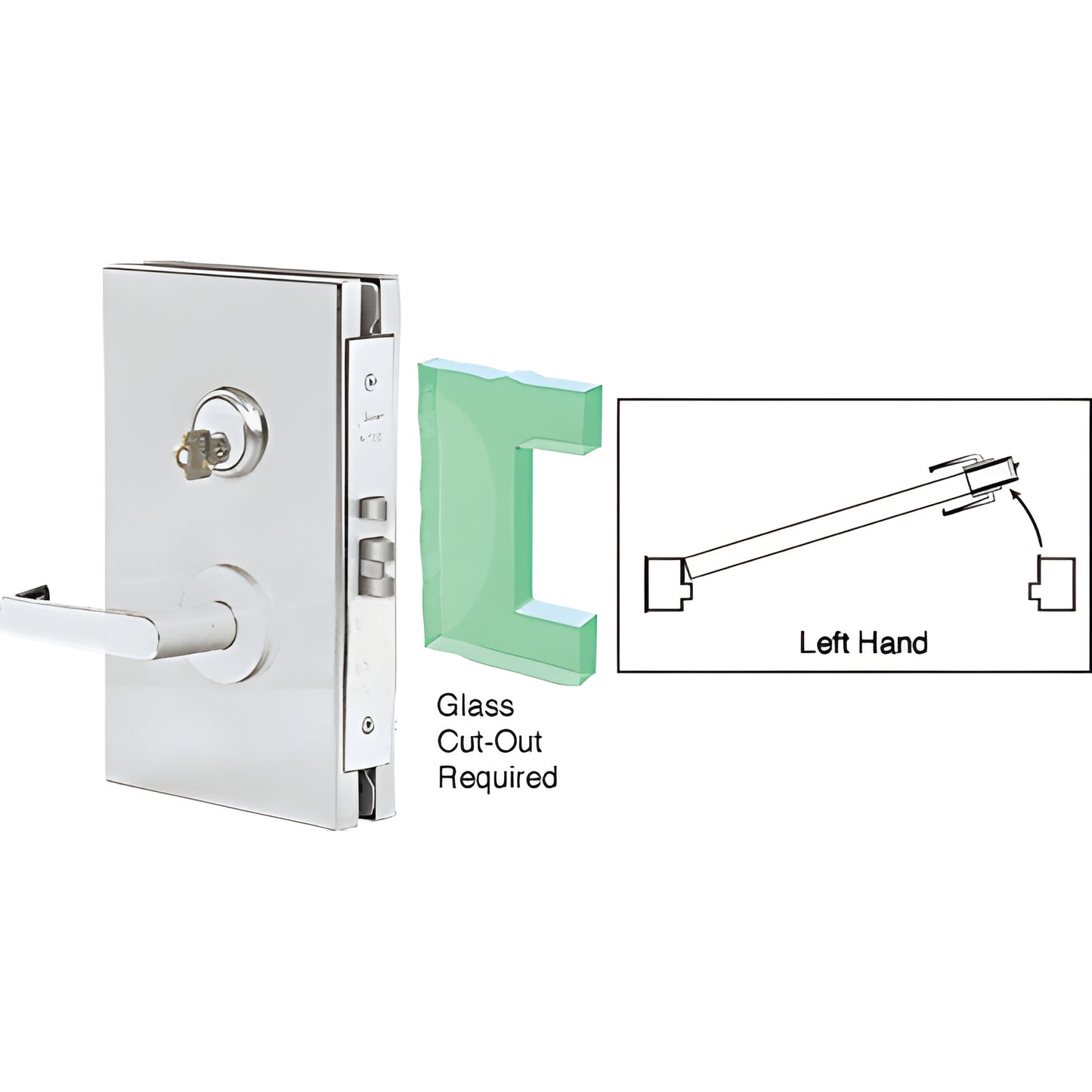 CRL DL610LSBS brushed stainless steel 6x10 left-hand center lock for 1/2 in (12 mm) tempered glass, lever and key