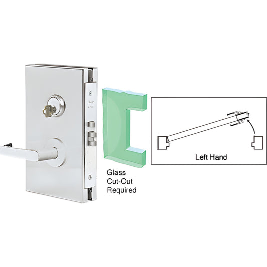 CRL DL610LSBS brushed stainless steel 6x10 left-hand center lock for 1/2 in (12 mm) tempered glass, lever and key
