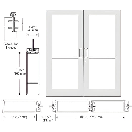 White Kynar custom wide-stile double entrance door with glass, 5" stiles, 6-1/2" bottom rail - SKU DC52852