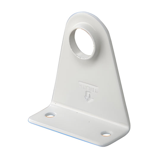 White stamped-steel Truth bearing bracket (SKU EP27050) with mounting holes and top ring opening for pole ring support