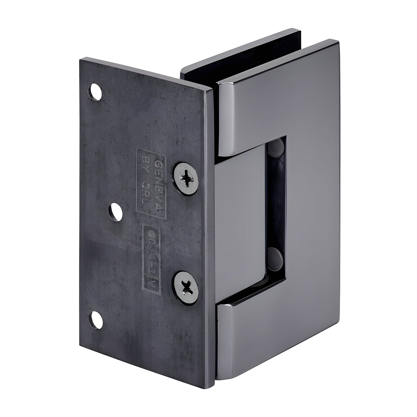 Gun metal Vienna brass shower door hinge (wall-mount offset) for 3/8-1/2" glass, squared design, SKU V1E044GM