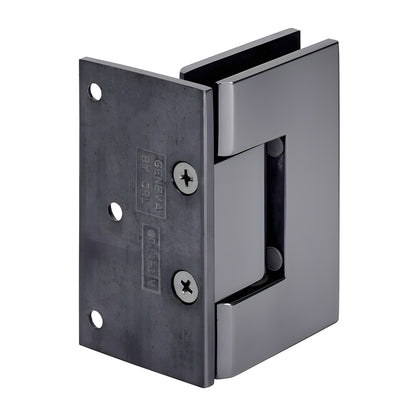 Gun metal Vienna brass shower door hinge (wall-mount offset) for 3/8-1/2" glass, squared design, SKU V1E044GM