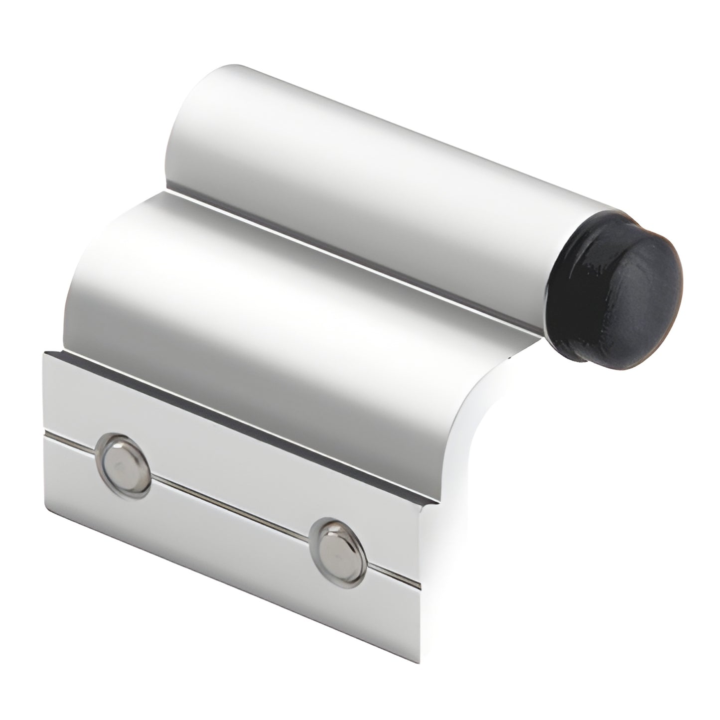 GSDH150PS polished 304 stainless steel top-track stop for sliding doors, rubber bumper tip, includes mounting hardware.