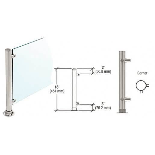 CRL Brushed Stainless 18" Counter Corner Post - PP45 Series, 1-1/2" Round, Modern Design