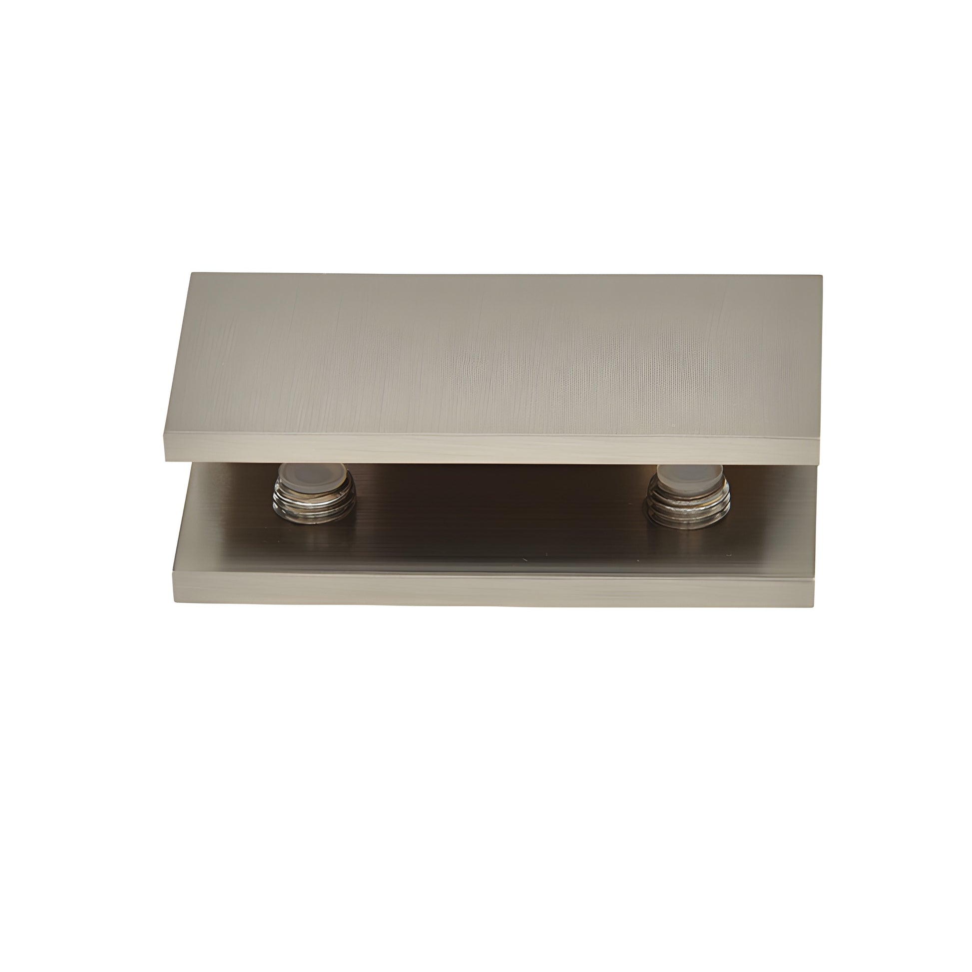 Brushed nickel solid brass no-drill fixed panel clamp with clear gasket and two mounting screws - SKU NDC12BN