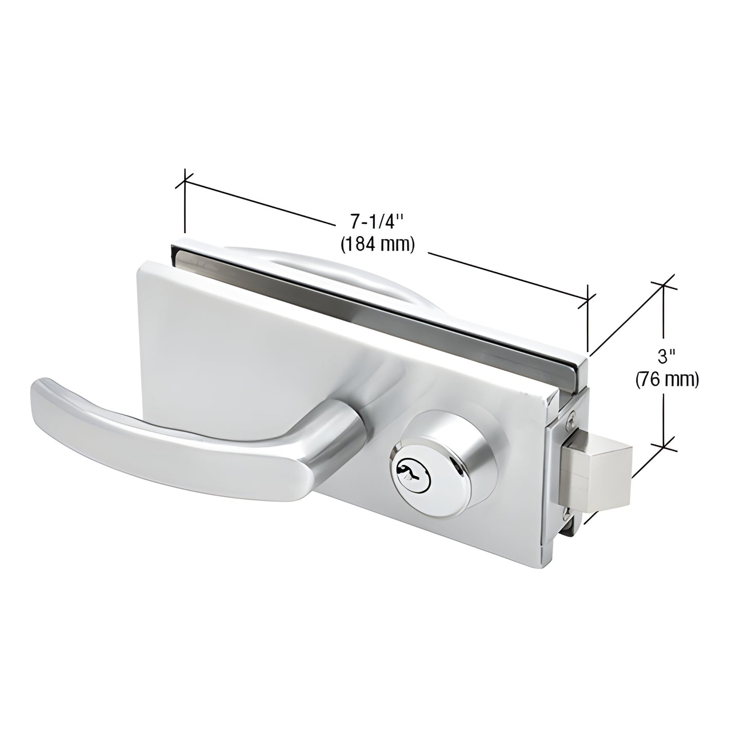 AMR900A satin anodized glass-mounted latch with lever handles and keyed cylinder for 3/8-1/2 tempered glass (3 7 1/4 )