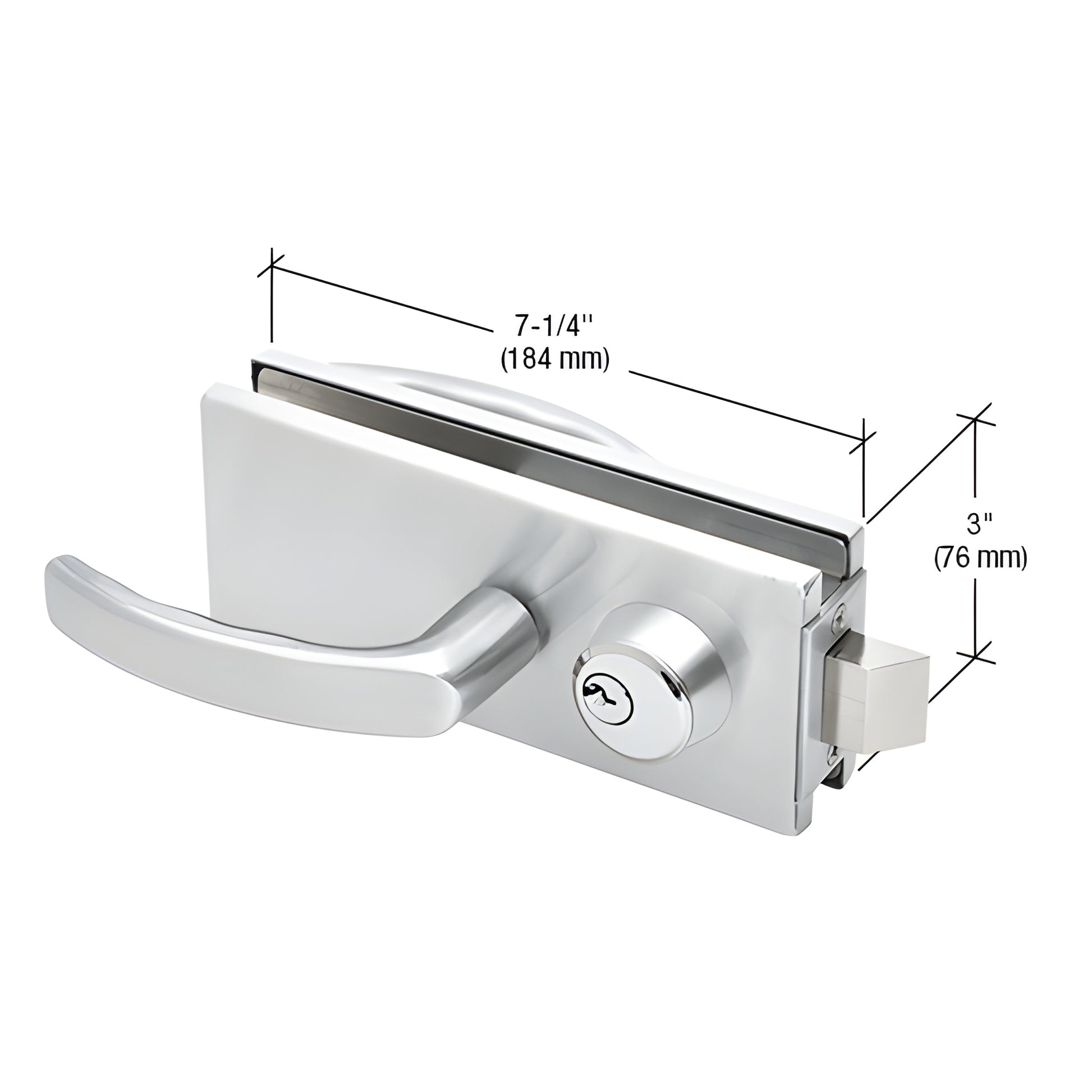 AMR900A satin anodized glass-mounted latch with lever handles and keyed cylinder for 3/8-1/2 tempered glass (3 7 1/4 )
